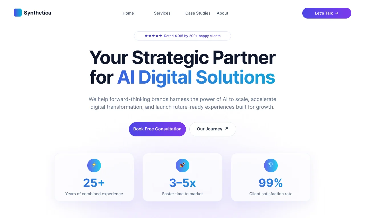 An AI-generated landing page for a digital services agency