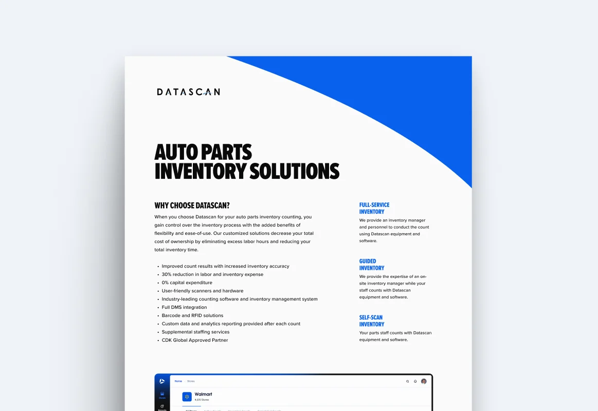 A Datascan auto-parts inventory solutions one-pager