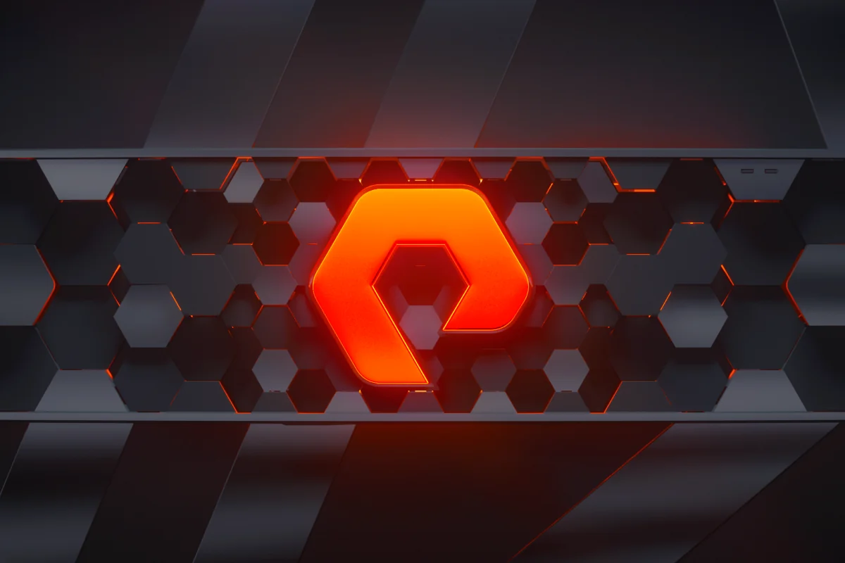 The Everpure mark glowing over a dark hexagonal pattern