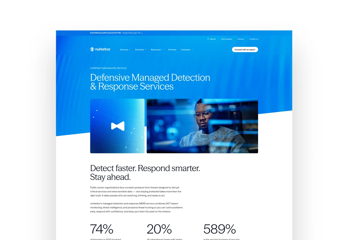 The nuHarbor managed detection and response page