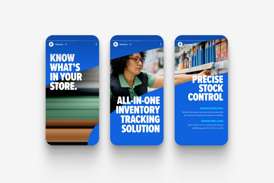 Three Datascan phone screens for in-store stock tracking
