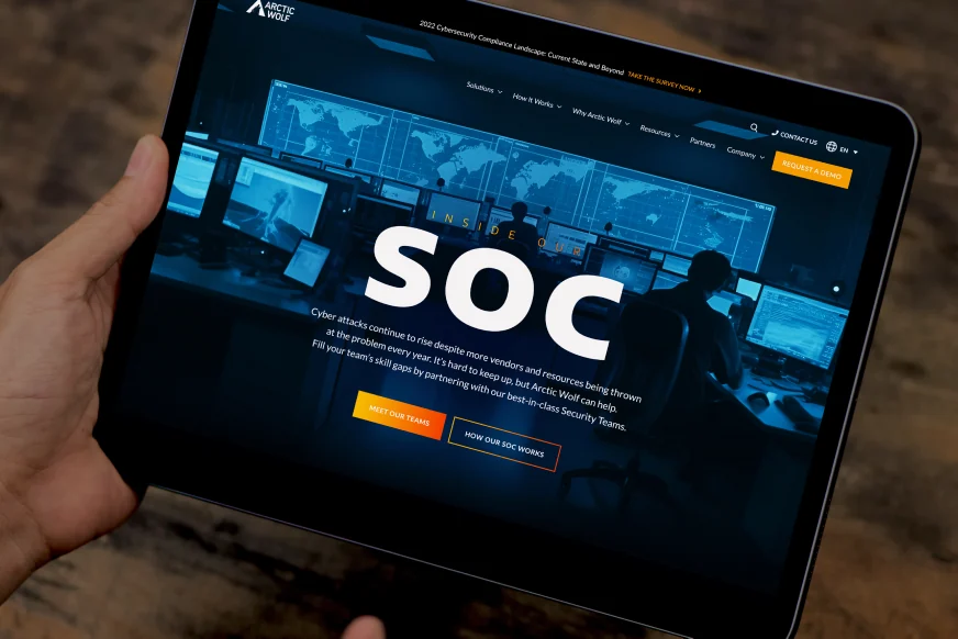 A security operations centre page viewed on a tablet